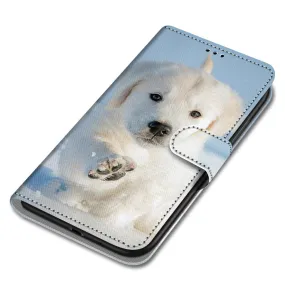 Anymob iPhone Case White Dog Cartoon Painted Flip Wallet Leather Phone Cover