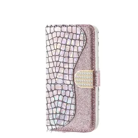 Anymob iPhone Case White Laser Flash Powder Flip Magnetic Wallet Stand Function