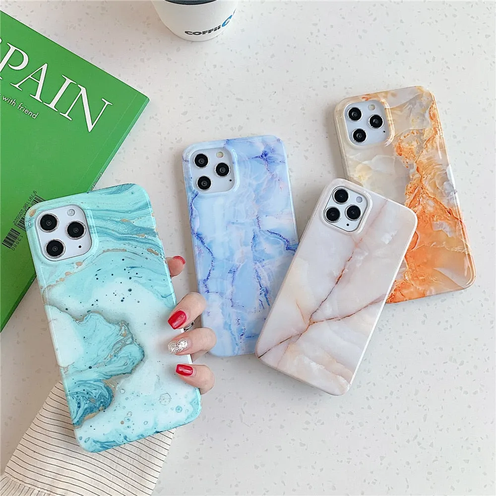 Anymob iPhone Dark Blue Marble Phone Case Soft Silicone Cover