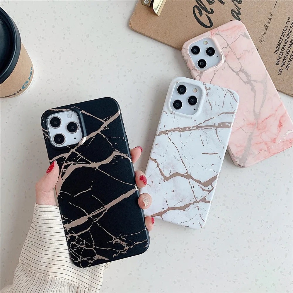 Anymob iPhone Dark Blue Marble Phone Case Soft Silicone Cover