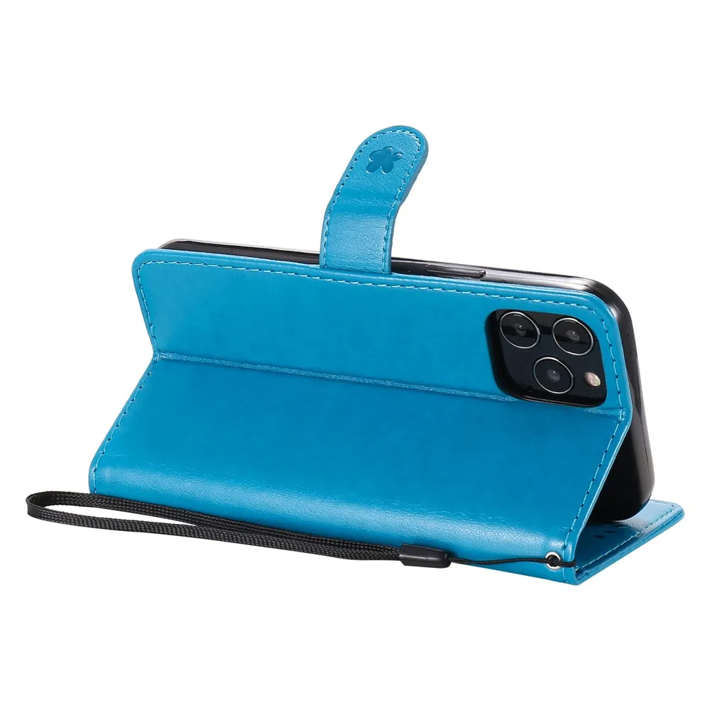 Anymob iPhone Green Leather Flip Case Embossing Cat and Bee Cover