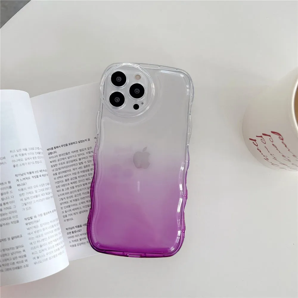 Anymob iPhone Light Blue Gradient Clear Curly Wave Phone Case Shockproof Transparent Cover