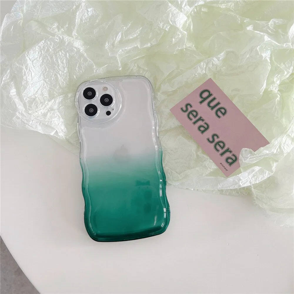 Anymob iPhone Light Blue Gradient Clear Curly Wave Phone Case Shockproof Transparent Cover