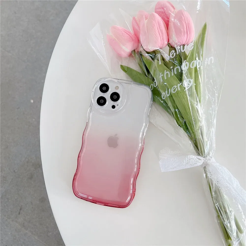 Anymob iPhone Light Blue Gradient Clear Curly Wave Phone Case Shockproof Transparent Cover