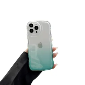 Anymob iPhone Light Blue Gradient Clear Curly Wave Phone Case Shockproof Transparent Cover