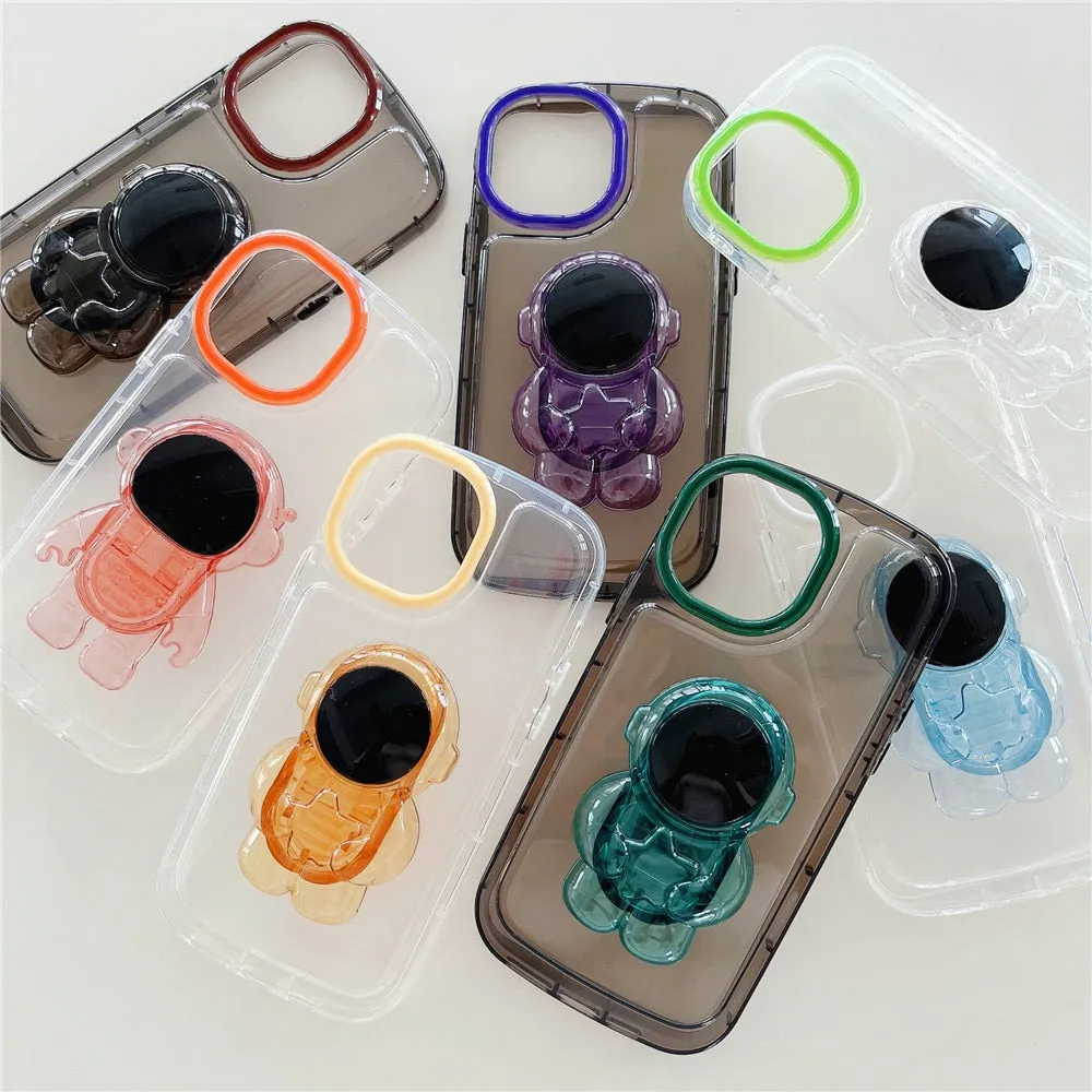 Anymob iPhone Orange Astronaut Holder Phone Case Transparent Shockproof Bumper Back Cover
