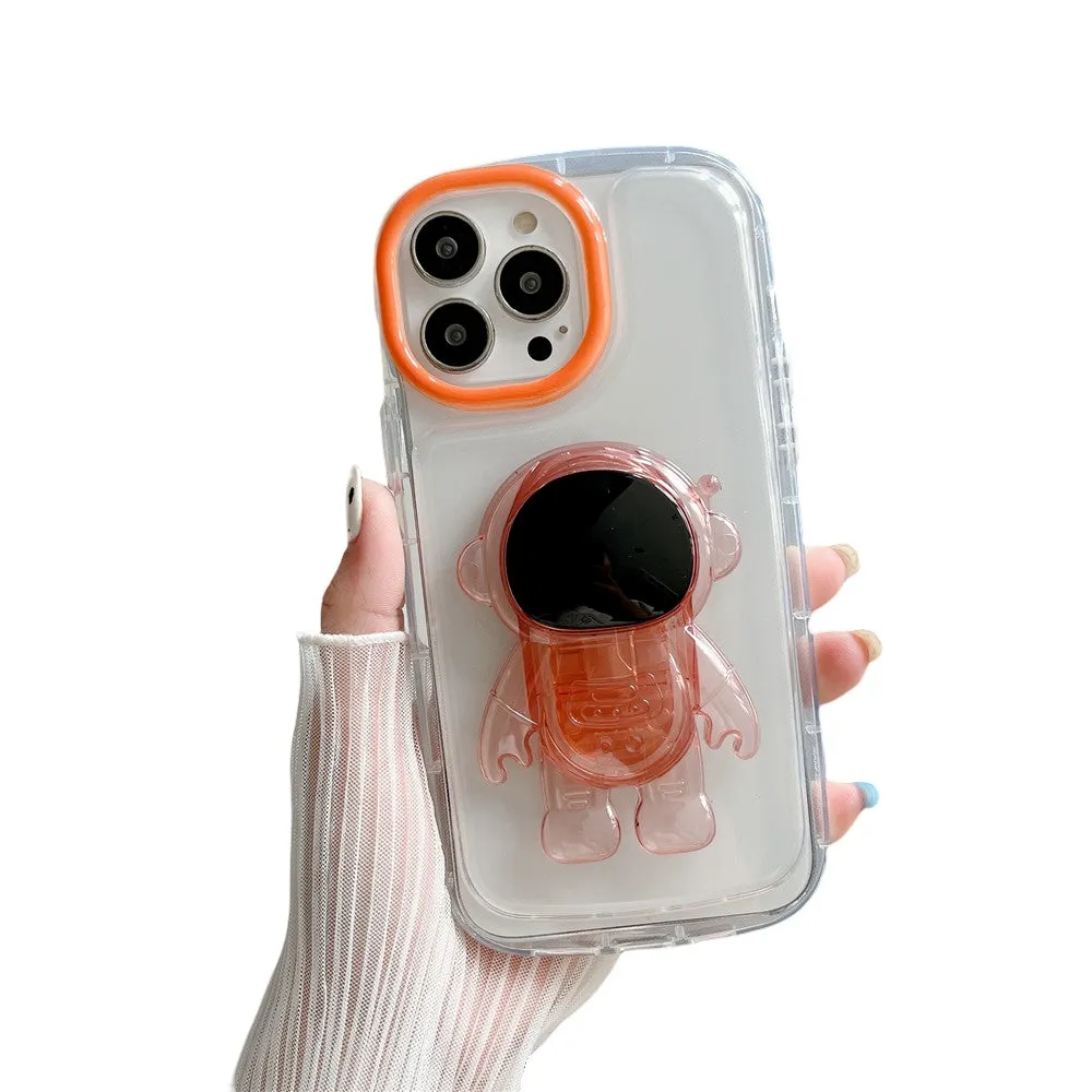 Anymob iPhone Orange Astronaut Holder Phone Case Transparent Shockproof Bumper Back Cover