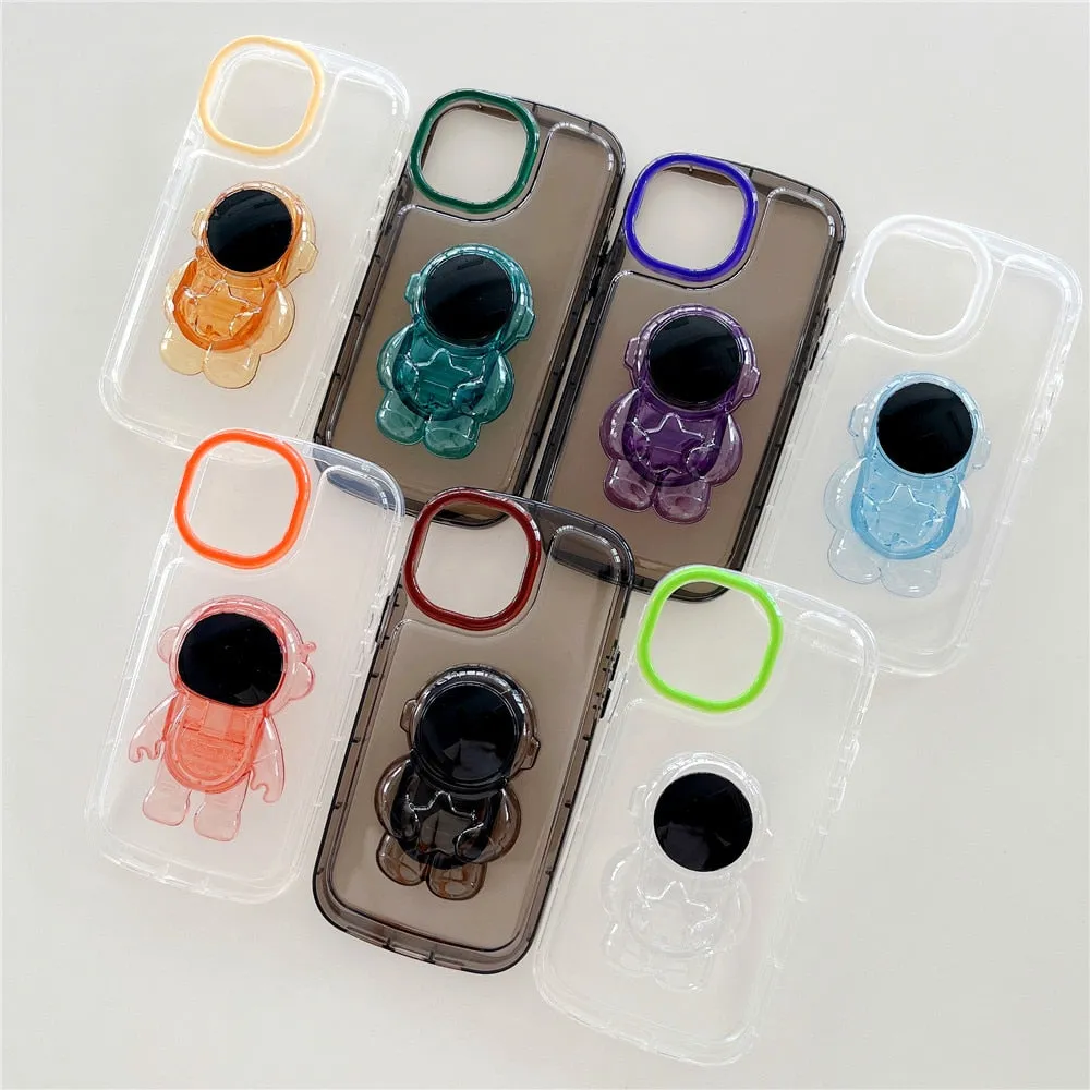 Anymob iPhone Orange Astronaut Holder Phone Case Transparent Shockproof Bumper Back Cover
