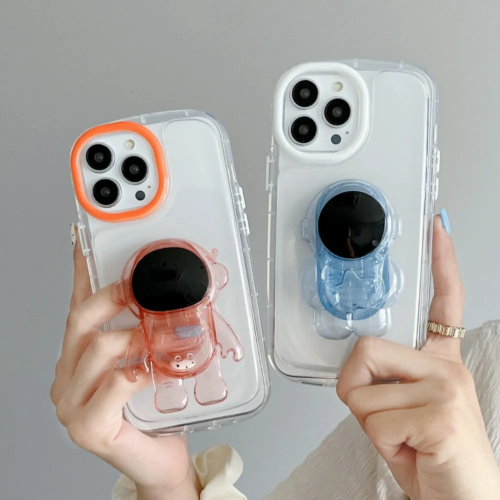 Anymob iPhone Orange Astronaut Holder Phone Case Transparent Shockproof Bumper Back Cover