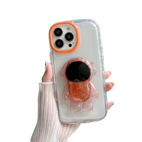 Anymob iPhone Orange Astronaut Holder Phone Case Transparent Shockproof Bumper Back Cover