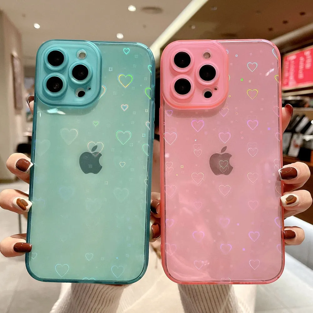 Anymob iPhone Orange Love Heart Transparent Phone Case Fluorescent Soft Bumper Back Cover