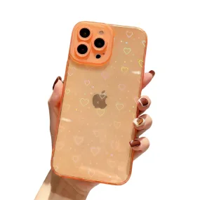 Anymob iPhone Orange Love Heart Transparent Phone Case Fluorescent Soft Bumper Back Cover
