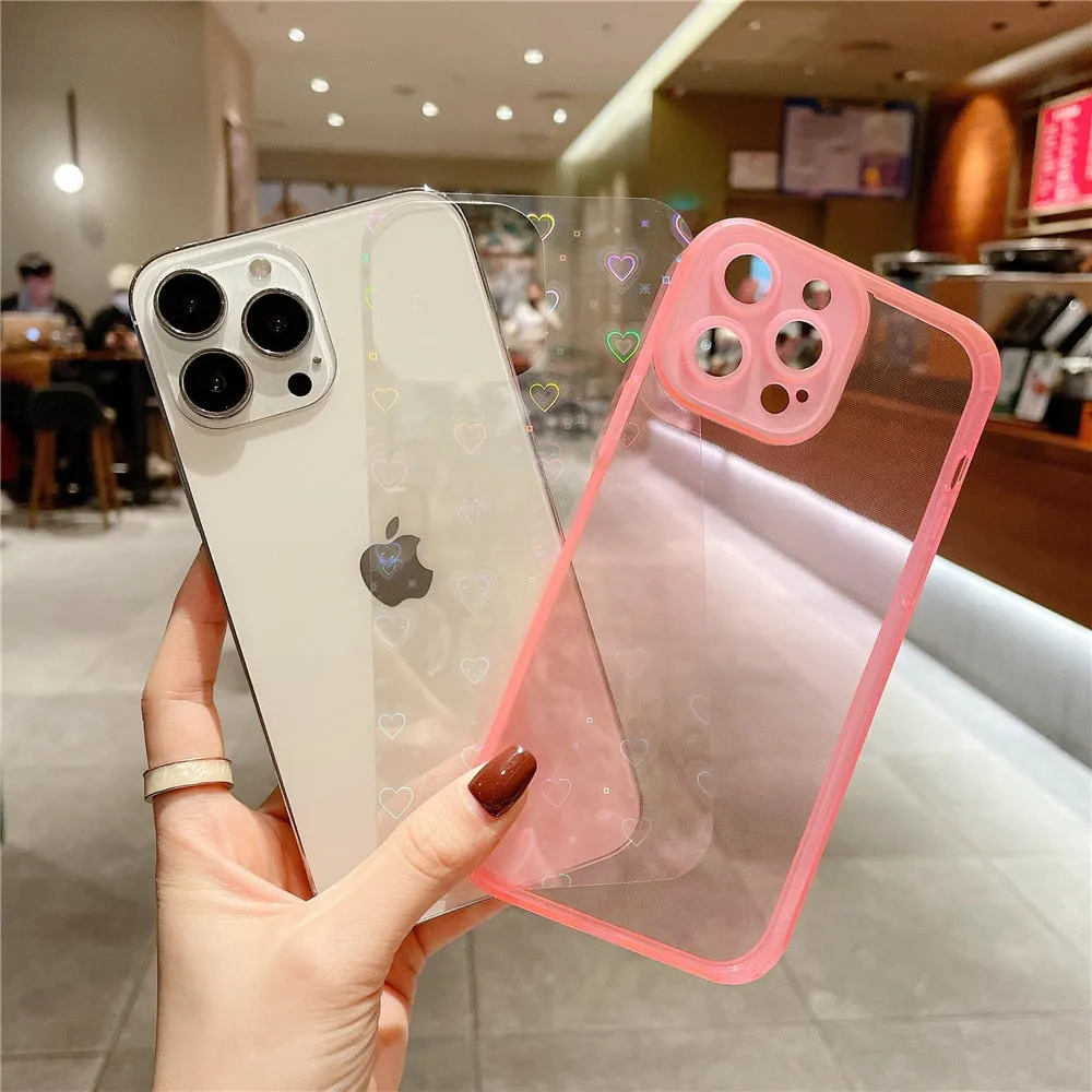 Anymob iPhone Orange Love Heart Transparent Phone Case Fluorescent Soft Bumper Back Cover