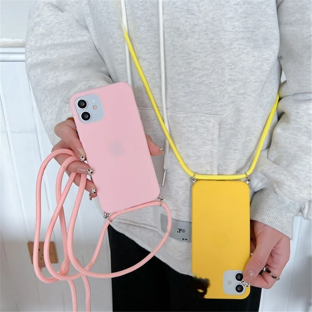 Anymob iPhone Peach Crossbody Necklace Strap Lanyard Cord Phone Case Silicone Cover