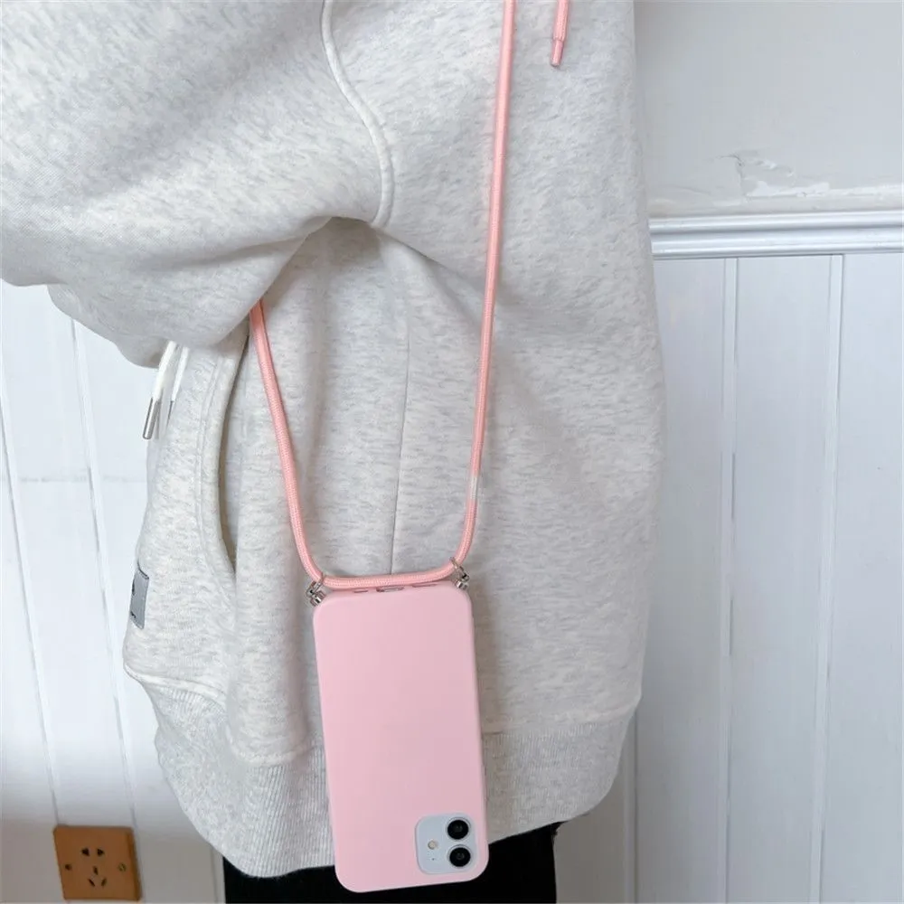 Anymob iPhone Peach Crossbody Necklace Strap Lanyard Cord Phone Case Silicone Cover