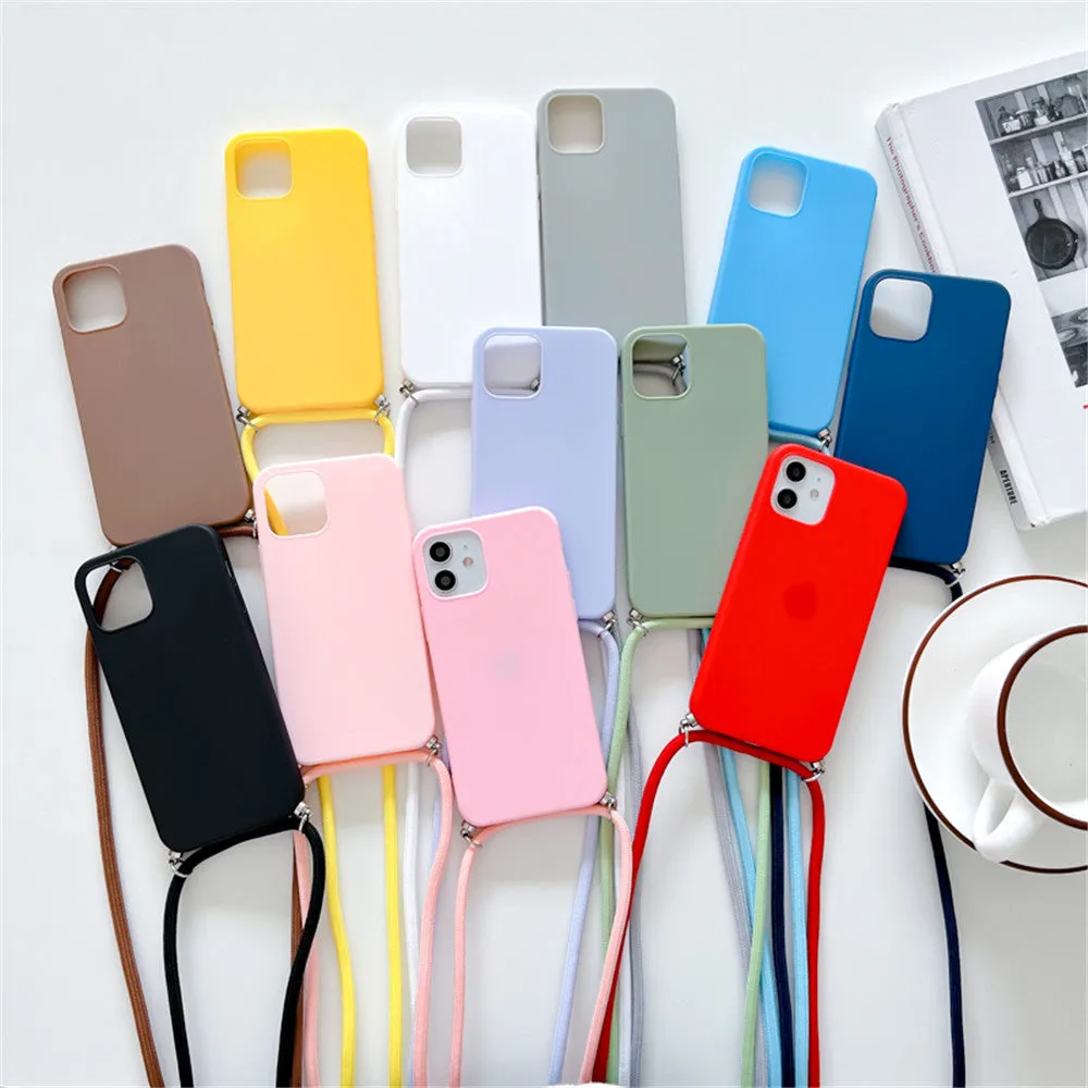 Anymob iPhone Peach Crossbody Necklace Strap Lanyard Cord Phone Case Silicone Cover