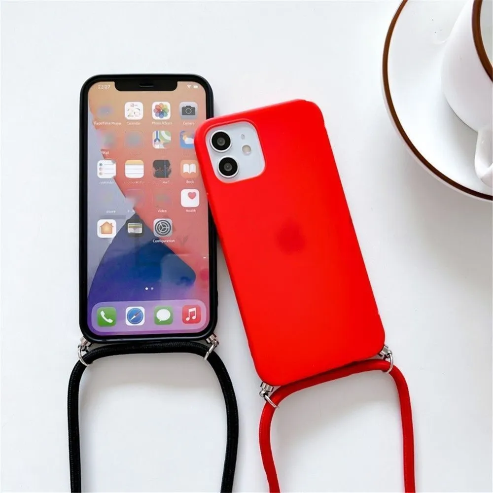 Anymob iPhone Peach Crossbody Necklace Strap Lanyard Cord Phone Case Silicone Cover