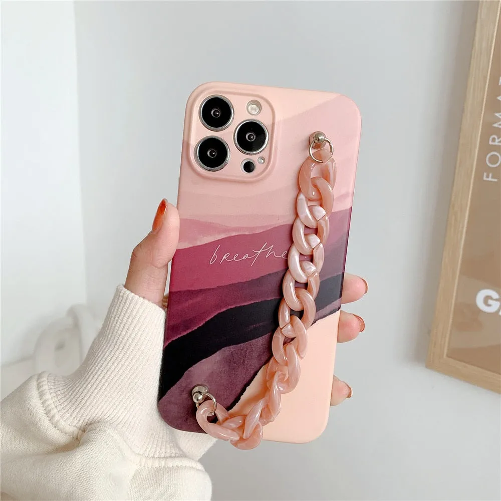 Anymob iPhone Pink Art Painting Marble Bracelet Phone Case Shockproof Soft Silicone Cover