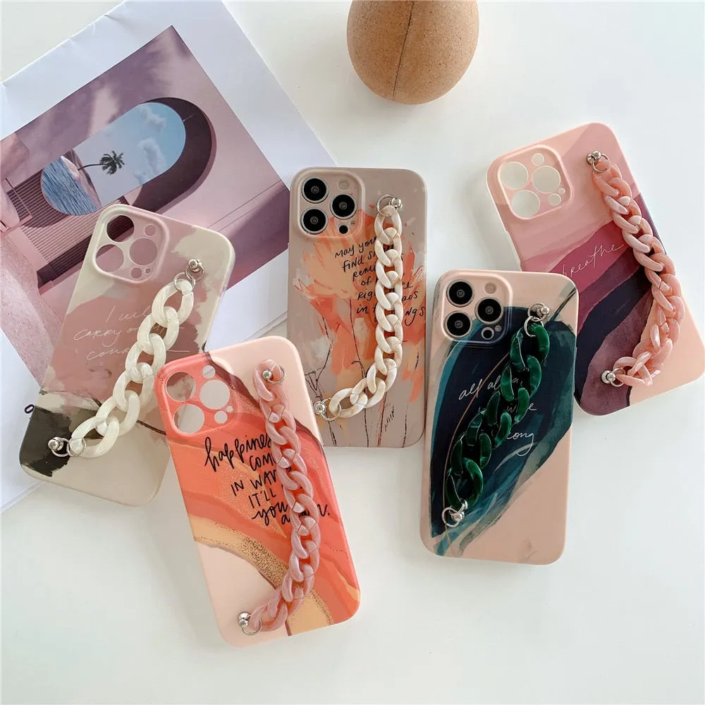 Anymob iPhone Pink Art Painting Marble Bracelet Phone Case Shockproof Soft Silicone Cover