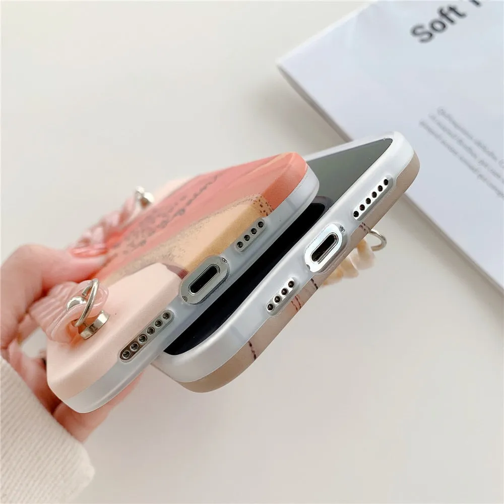Anymob iPhone Pink Art Painting Marble Bracelet Phone Case Shockproof Soft Silicone Cover