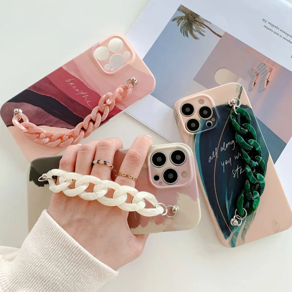 Anymob iPhone Pink Art Painting Marble Bracelet Phone Case Shockproof Soft Silicone Cover