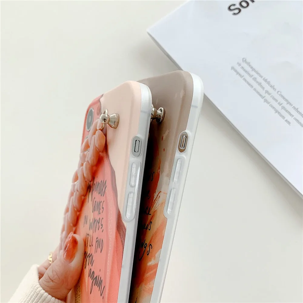 Anymob iPhone Pink Art Painting Marble Bracelet Phone Case Shockproof Soft Silicone Cover