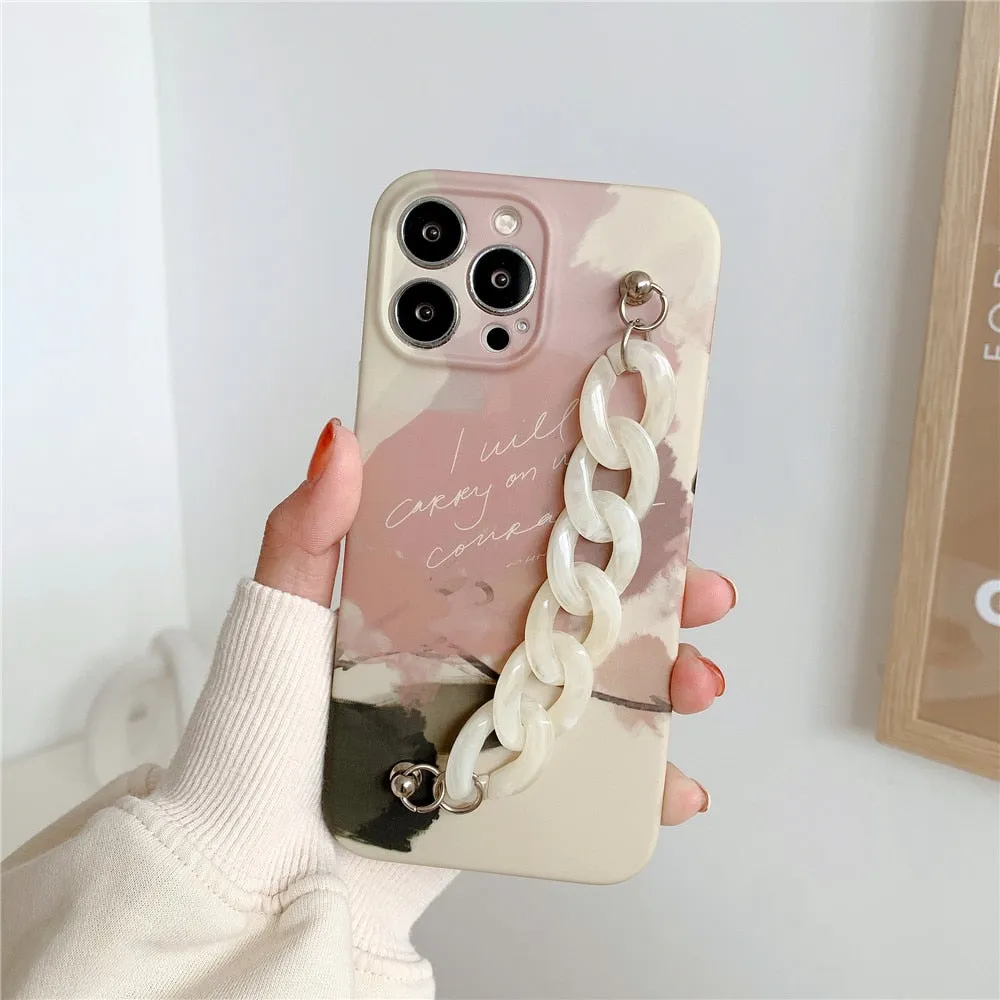 Anymob iPhone Pink Art Painting Marble Bracelet Phone Case Shockproof Soft Silicone Cover