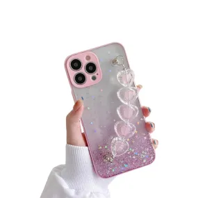 Anymob iPhone Pink Crystal Heart Bracelet Phone Chain Case Glitter Soft Cover