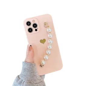 Anymob iPhone Pink Love Heart Pearl Bracelet Phone Case Mini Soft Silicone Back Cover