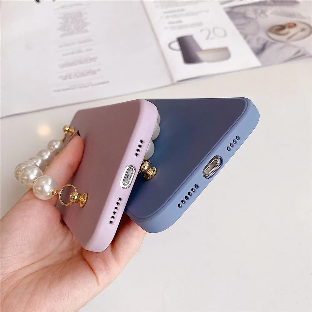 Anymob iPhone Pink Love Heart Pearl Bracelet Phone Case Mini Soft Silicone Back Cover