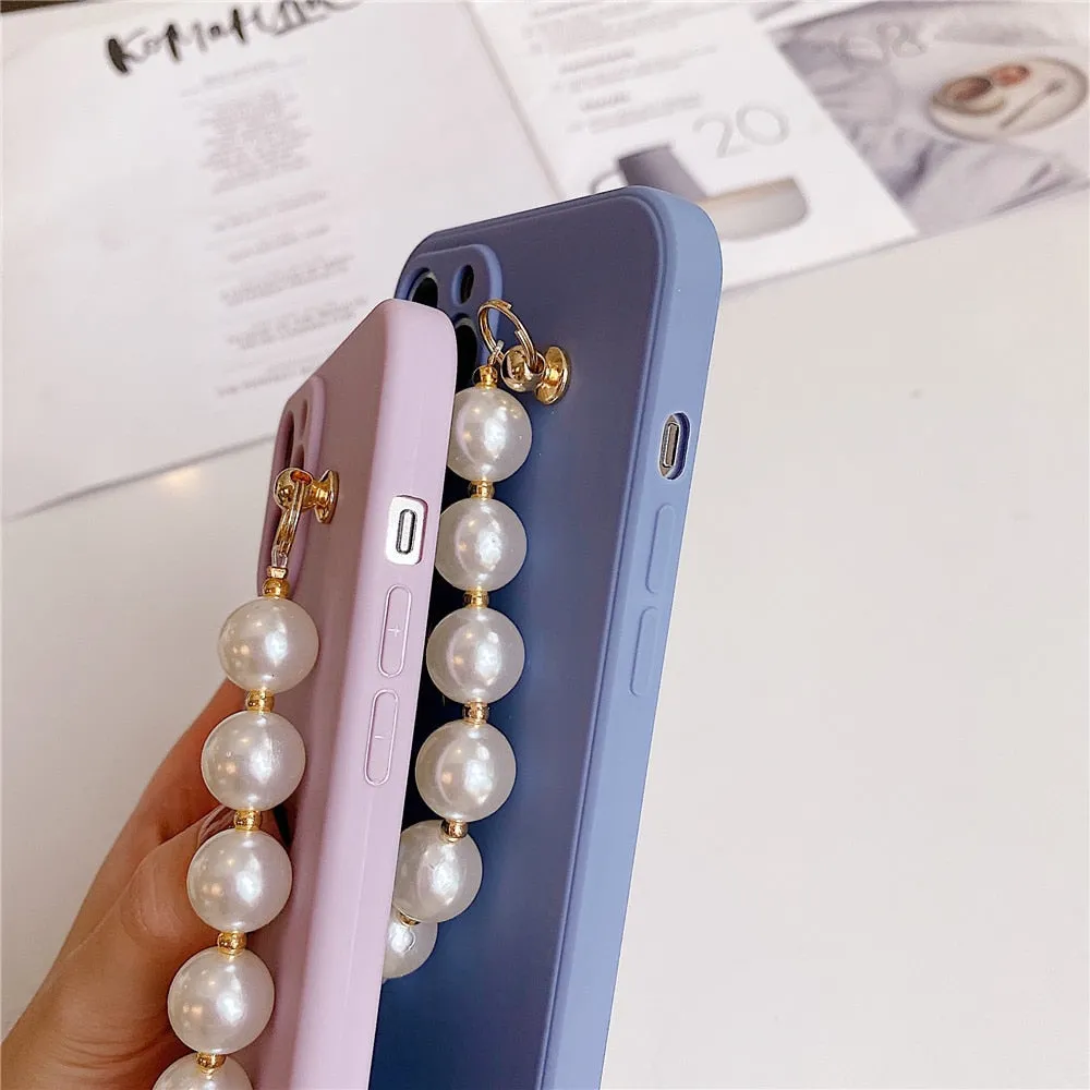 Anymob iPhone Pink Love Heart Pearl Bracelet Phone Case Mini Soft Silicone Back Cover