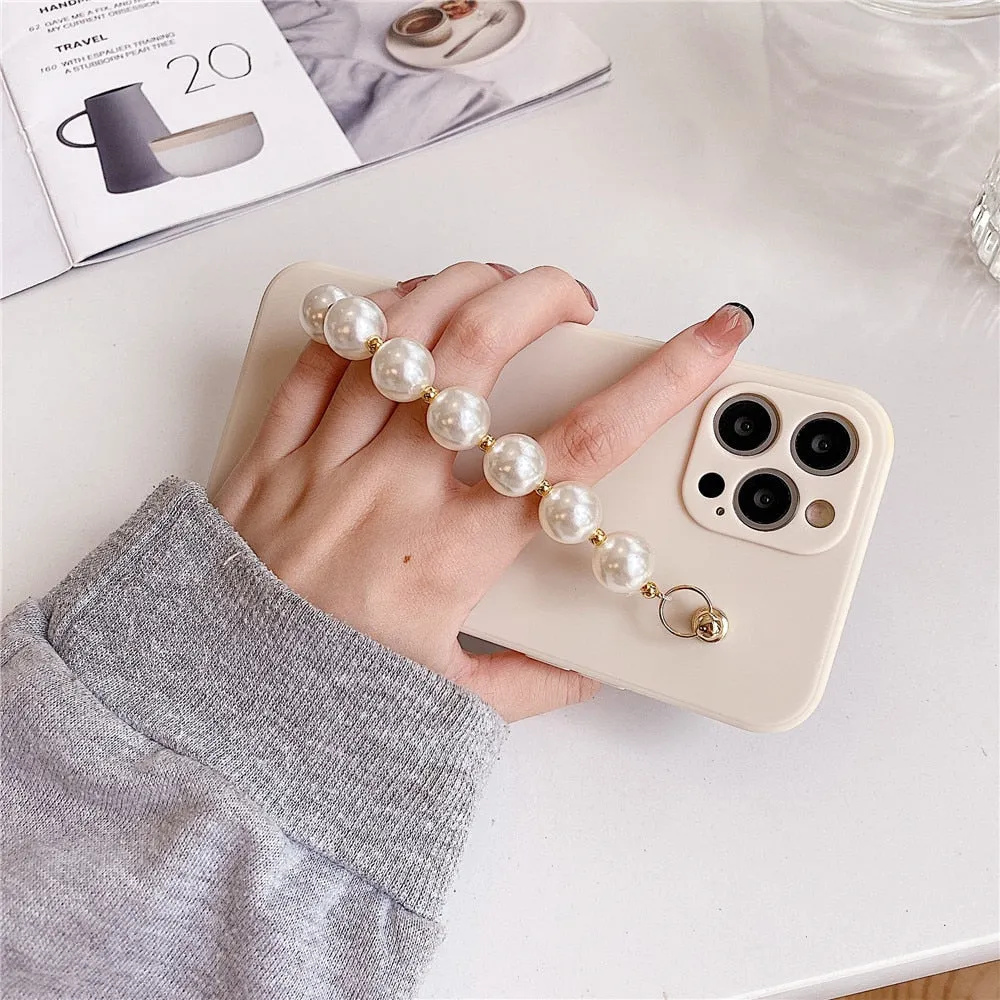 Anymob iPhone Pink Love Heart Pearl Bracelet Phone Case Mini Soft Silicone Back Cover