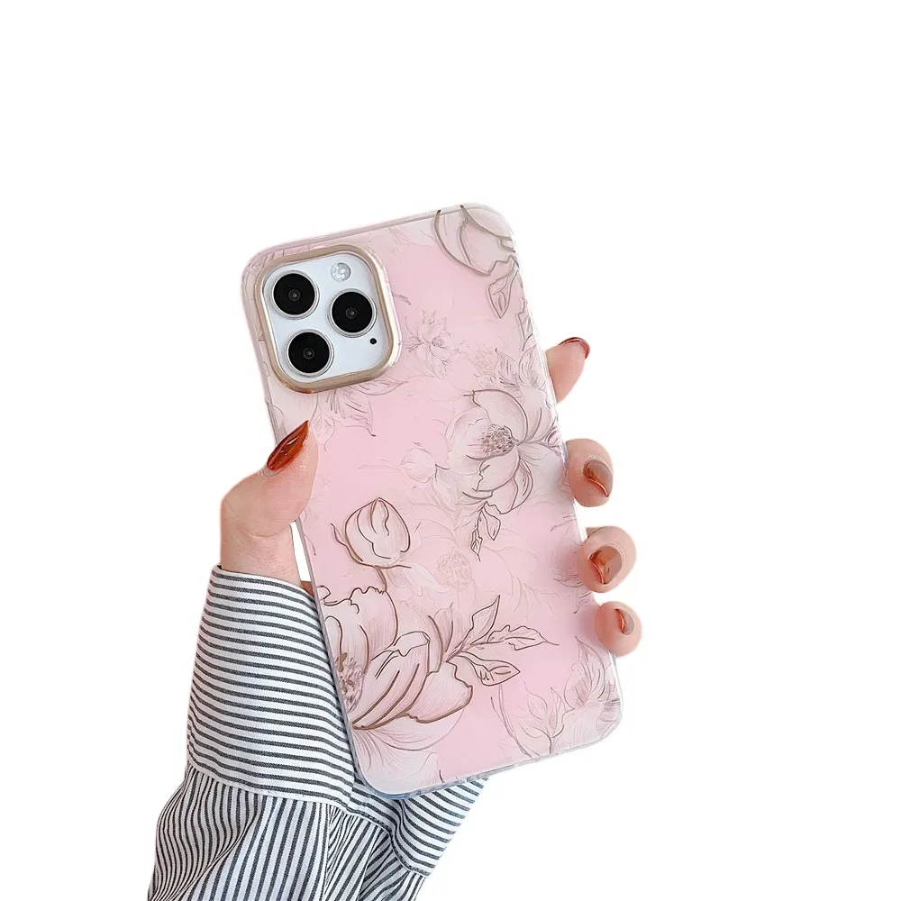 Anymob iPhone Pink Vintage Flower Phone Case Soft Silicone Shockproof Back Cover
