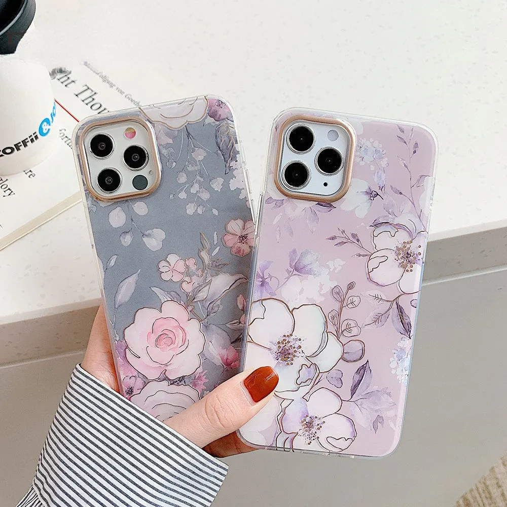 Anymob iPhone Pink Vintage Flower Phone Case Soft Silicone Shockproof Back Cover