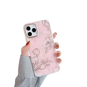 Anymob iPhone Pink Vintage Flower Phone Case Soft Silicone Shockproof Back Cover