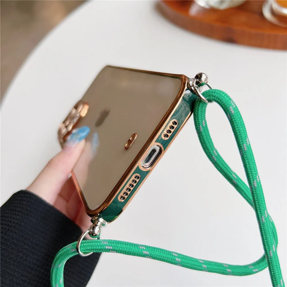 Anymob iPhone Purple Necklace Strap Lanyard Cord Phone Case Transparent Soft Cover
