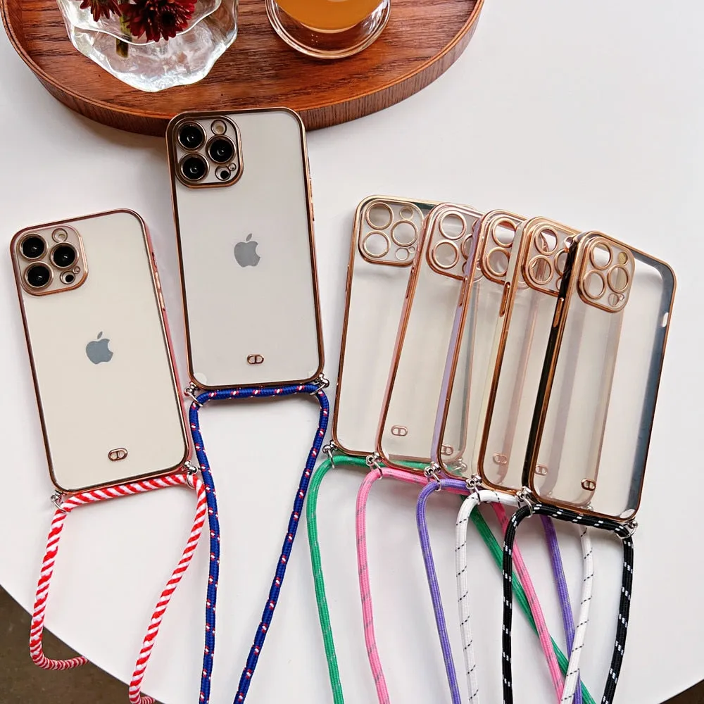 Anymob iPhone Purple Necklace Strap Lanyard Cord Phone Case Transparent Soft Cover