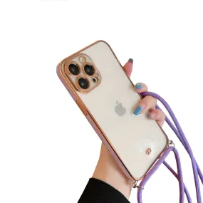 Anymob iPhone Purple Necklace Strap Lanyard Cord Phone Case Transparent Soft Cover