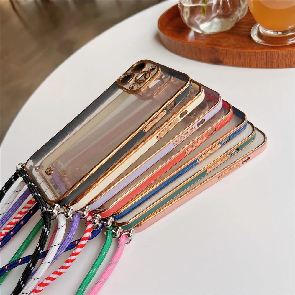 Anymob iPhone Purple Necklace Strap Lanyard Cord Phone Case Transparent Soft Cover