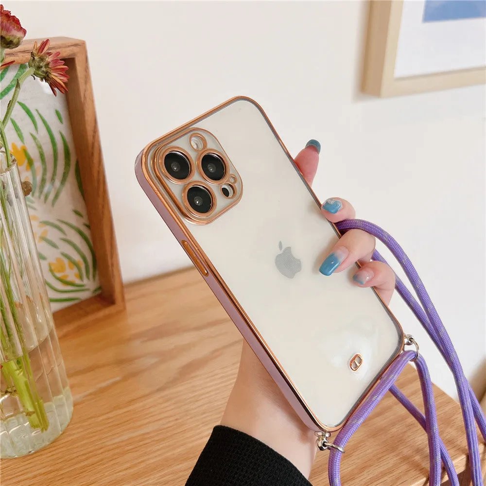 Anymob iPhone Purple Necklace Strap Lanyard Cord Phone Case Transparent Soft Cover