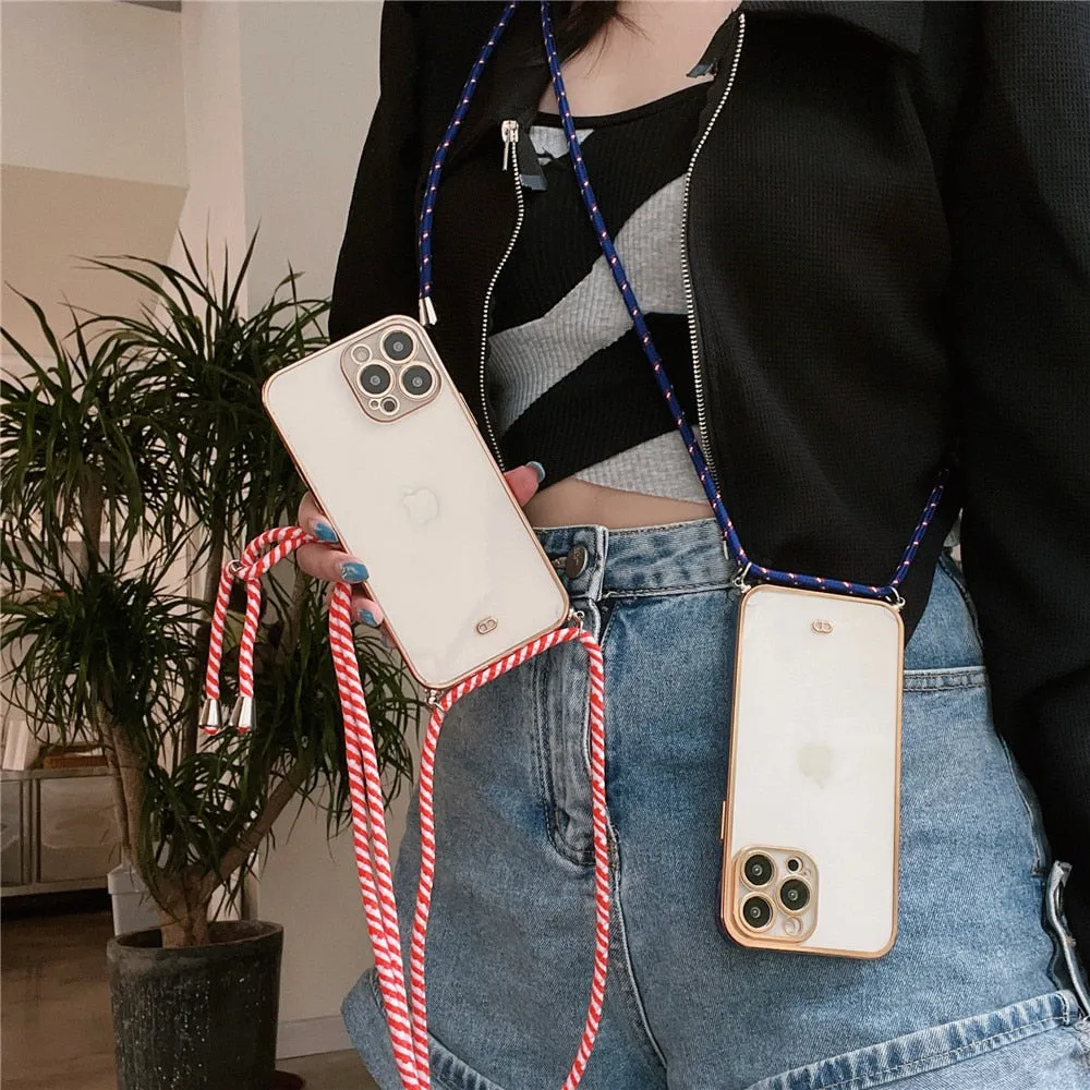 Anymob iPhone Purple Necklace Strap Lanyard Cord Phone Case Transparent Soft Cover