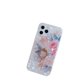 Anymob iPhone Rose Pink Shell Flowers Ring Stand Phone Cover With Ring Holder