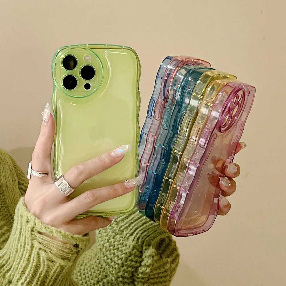 Anymob iPhone Sky Blue Curly Wavy Phone Case Shockproof Transparent Silicone Cover