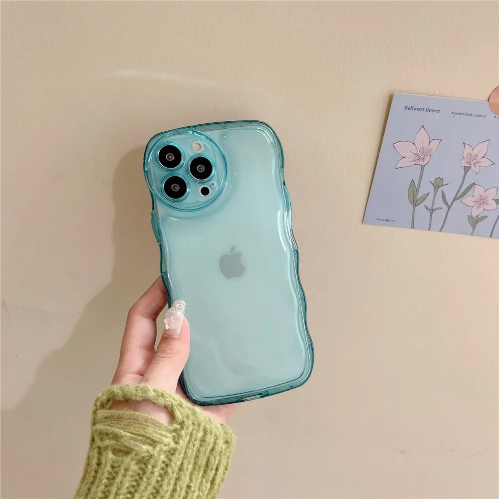 Anymob iPhone Sky Blue Curly Wavy Phone Case Shockproof Transparent Silicone Cover