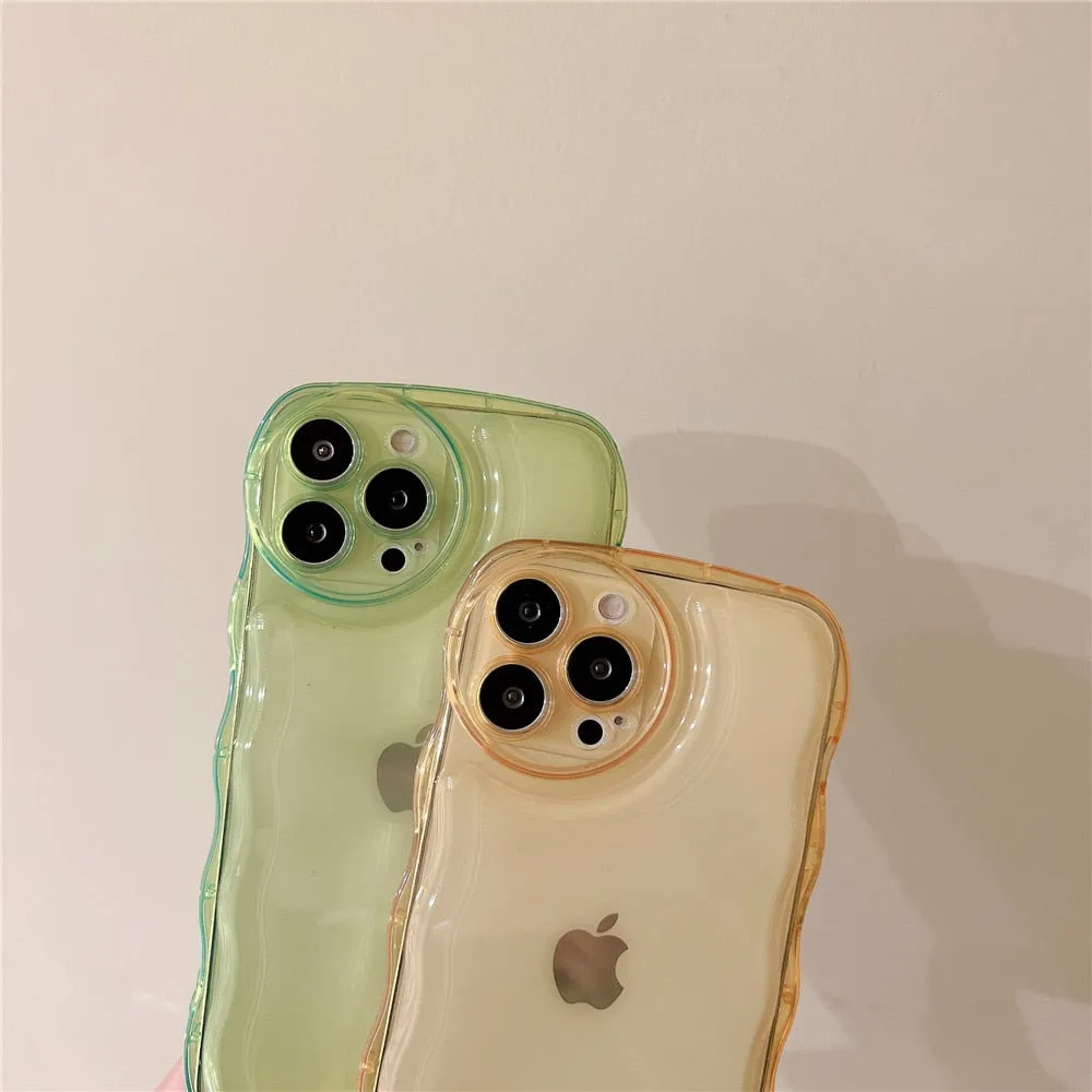Anymob iPhone Sky Blue Curly Wavy Phone Case Shockproof Transparent Silicone Cover