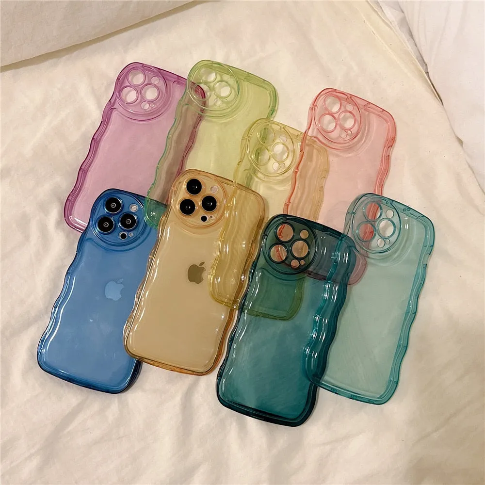 Anymob iPhone Sky Blue Curly Wavy Phone Case Shockproof Transparent Silicone Cover