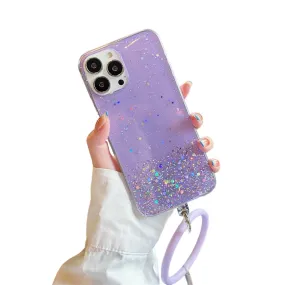 Anymob iPhone Violet Clear Glitter Phone Case Pendant Wristband Chain Cover