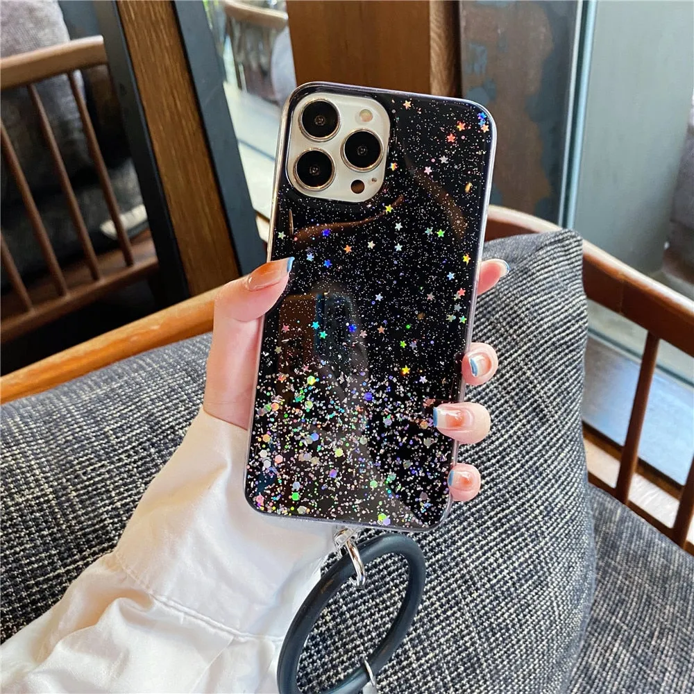 Anymob iPhone Violet Clear Glitter Phone Case Pendant Wristband Chain Cover