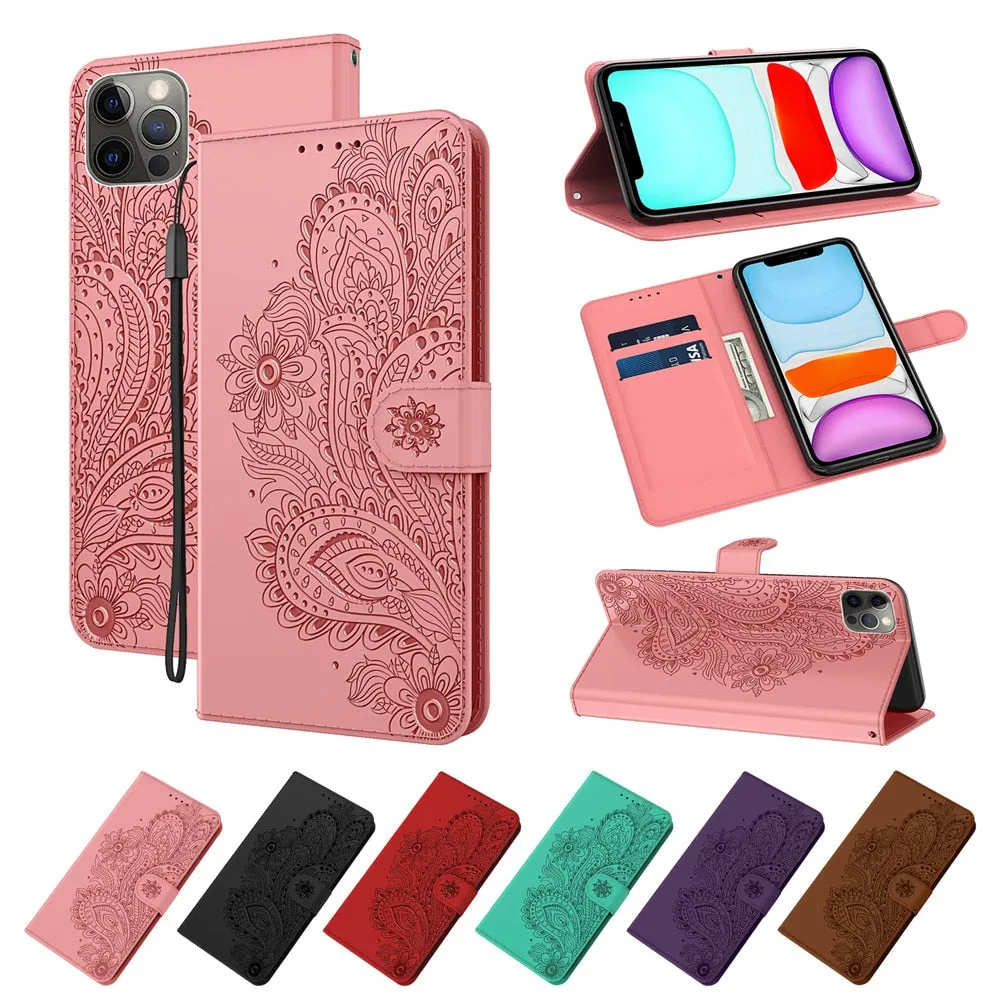 Anymob iPhone Violet Flip Leather Phone Cases Peacock Pattern Wallet Cover