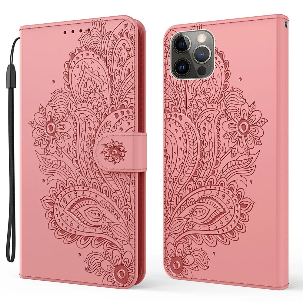 Anymob iPhone Violet Flip Leather Phone Cases Peacock Pattern Wallet Cover